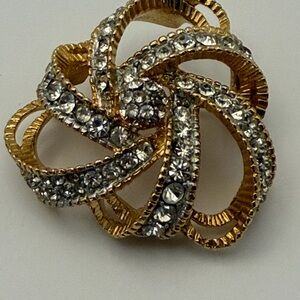 Vintage Lisner Swirl Gold and Rhinestone Knot Brooch